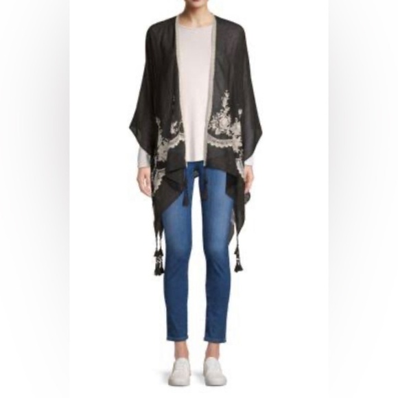 MARCUS ADLER Sz O/S Embroidered Floral Beaded Tassels Beach Cover Up Kimono - Picture 1 of 11